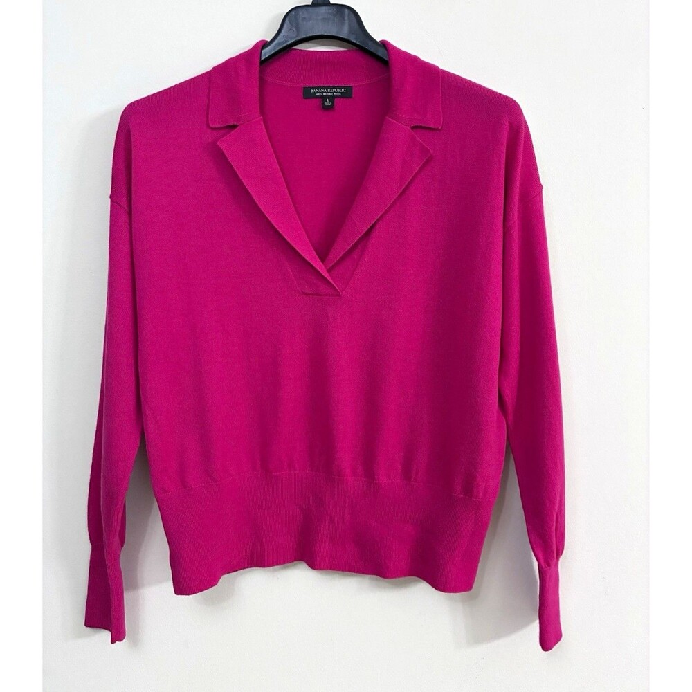 Banana Republic Merino Wool Knit Collared Pullover Long Sleeve Sweater  Size L